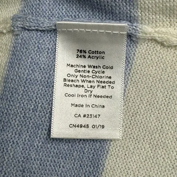 Talbots Sweater Womens MP Petite Blue White Stripe Open Front Longline Cardigan - Picture 4 of 10